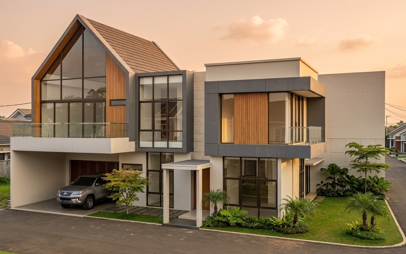 Eksterior rumah hunian sudut